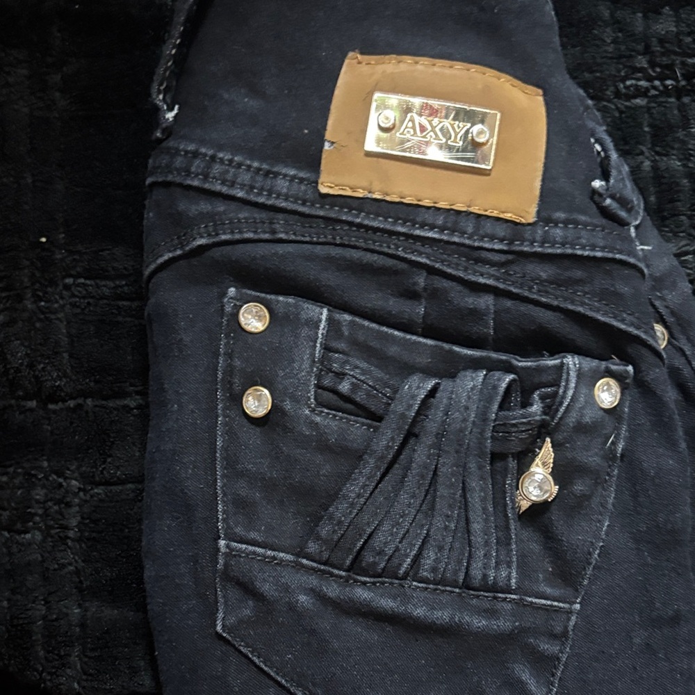 Axyx Black Denim Jeans with Gold Accents